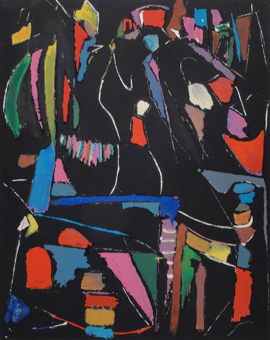 Abstract Composition on Black No.3 by André Lanskoy | Original lithograph in colors. | Around 1970