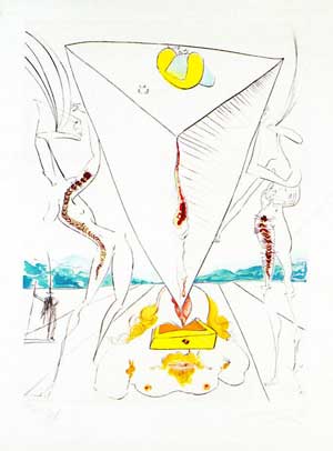 Philosophe écrasé par le cosmos by Salvador Dalí | Dry point and color lithograph. | c. 1974